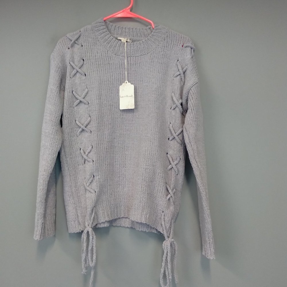 HEM & Thread gray Lace Tie Chanelle‎ Sweater